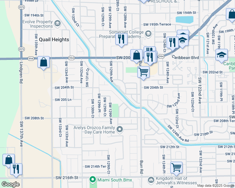 map of restaurants, bars, coffee shops, grocery stores, and more near 12861 Southwest 207th Terrace in Miami
