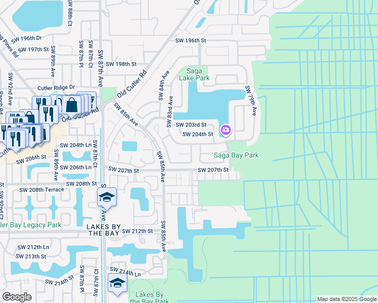 map of restaurants, bars, coffee shops, grocery stores, and more near 8305 Southwest 205th Terrace in Cutler Bay