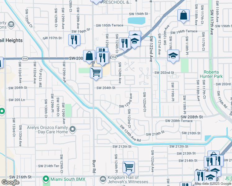 map of restaurants, bars, coffee shops, grocery stores, and more near 12451 Southwest 204th Terrace in Miami