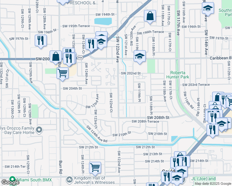 map of restaurants, bars, coffee shops, grocery stores, and more near 20431 Southwest 122nd Court in Miami