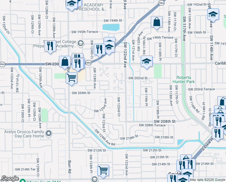 map of restaurants, bars, coffee shops, grocery stores, and more near 20321 Southwest 122nd Place in Miami