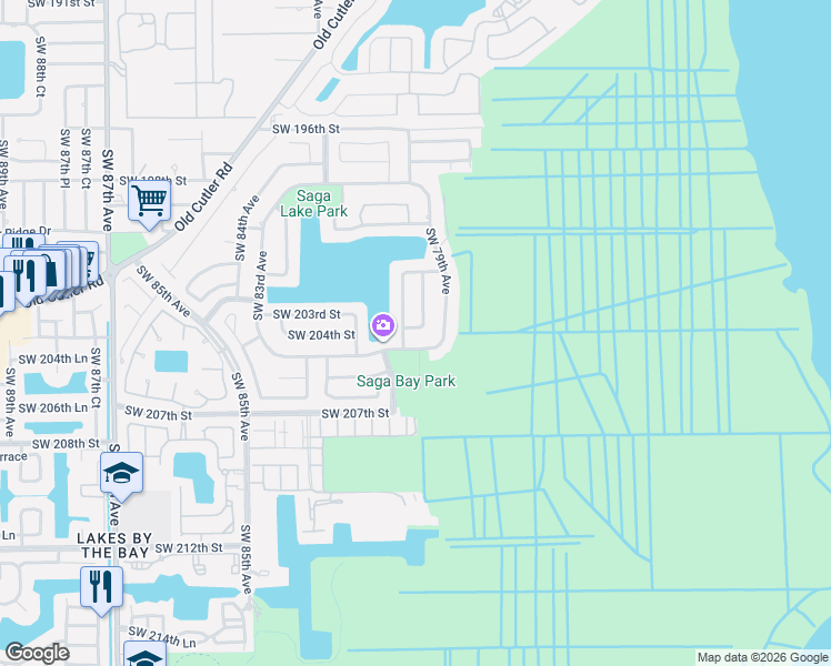 map of restaurants, bars, coffee shops, grocery stores, and more near 20400 Southwest 80th Avenue in Cutler Bay