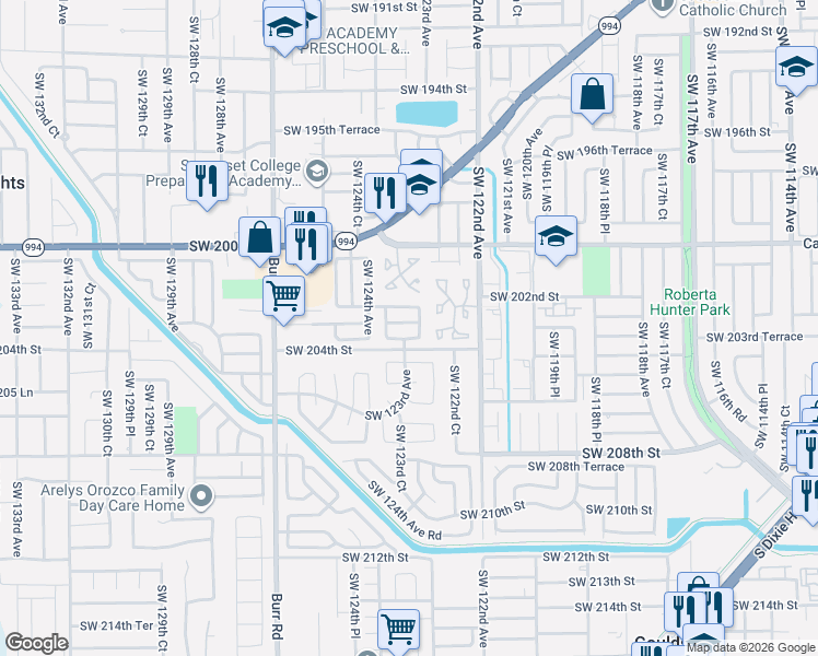 map of restaurants, bars, coffee shops, grocery stores, and more near 20321 Southwest 122nd Place in Miami