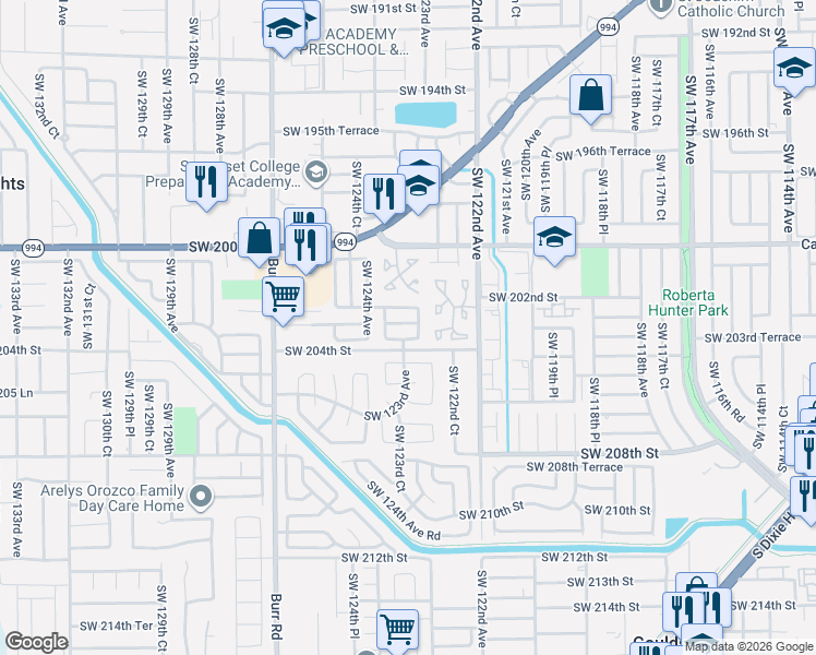 map of restaurants, bars, coffee shops, grocery stores, and more near 20321 Southwest 122nd Place in Miami