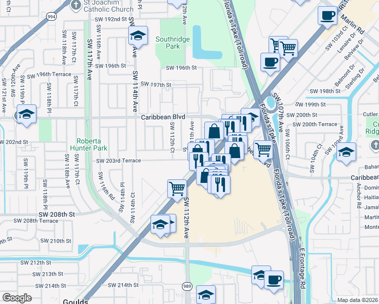 map of restaurants, bars, coffee shops, grocery stores, and more near 20325 Southwest 110th Court in Miami