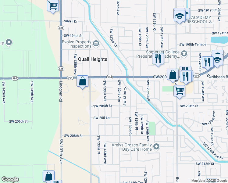 map of restaurants, bars, coffee shops, grocery stores, and more near 13236 Southwest 201st Terrace in Miami