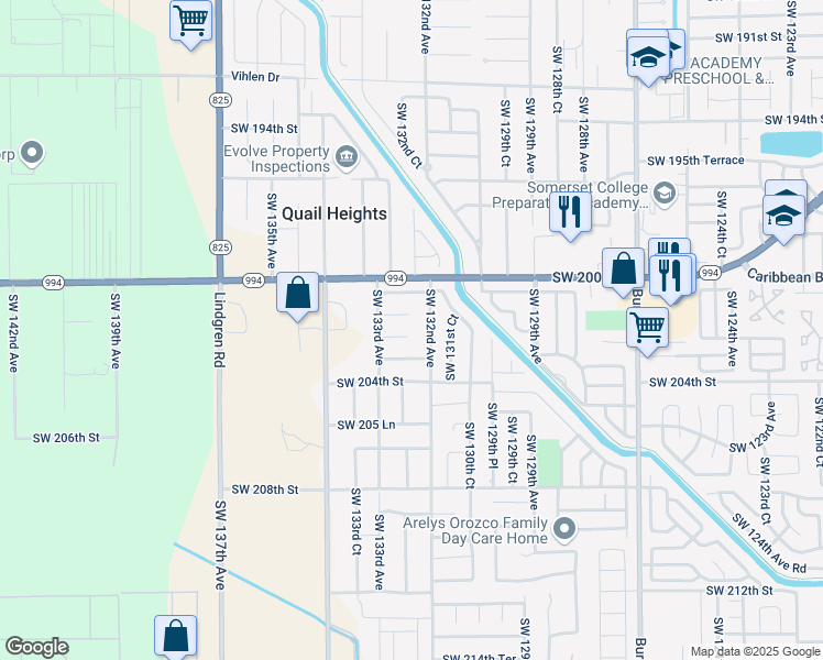 map of restaurants, bars, coffee shops, grocery stores, and more near 13236 Southwest 201st Terrace in Miami