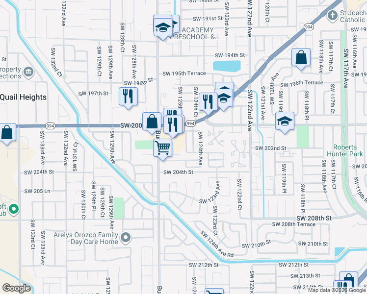 map of restaurants, bars, coffee shops, grocery stores, and more near 20231 Southwest 127th Avenue in Miami
