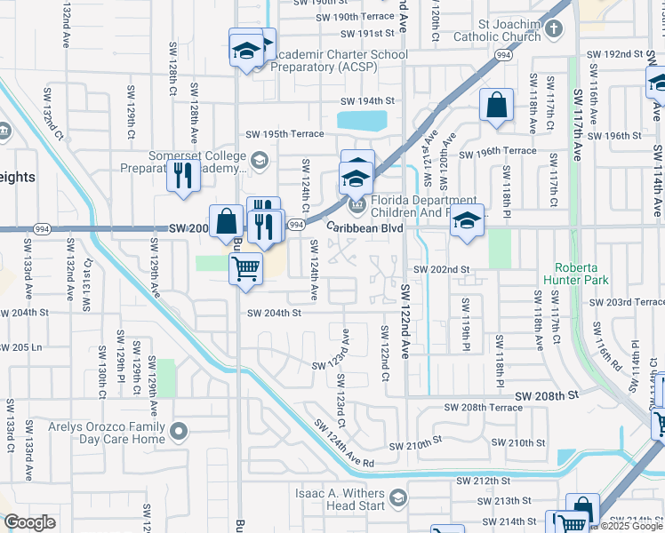 map of restaurants, bars, coffee shops, grocery stores, and more near 20152 Southwest 123rd Drive in Miami