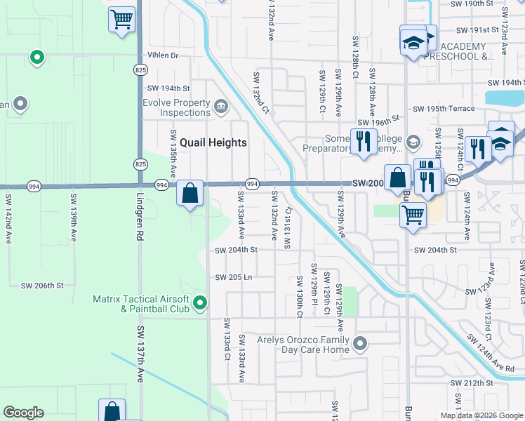 map of restaurants, bars, coffee shops, grocery stores, and more near 13236 Southwest 201st Terrace in Miami