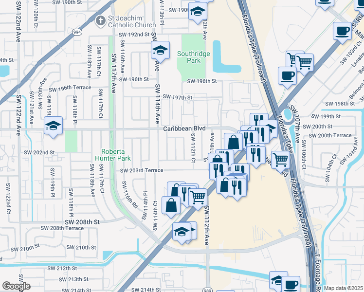 map of restaurants, bars, coffee shops, grocery stores, and more near 20120 Southwest 112th Place in Miami