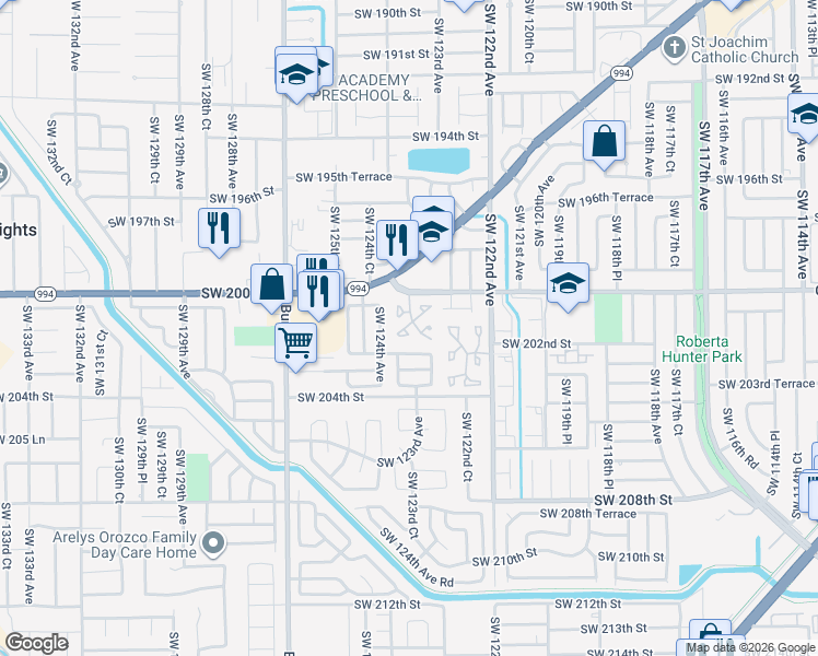 map of restaurants, bars, coffee shops, grocery stores, and more near 20152 Southwest 123rd Drive in Miami