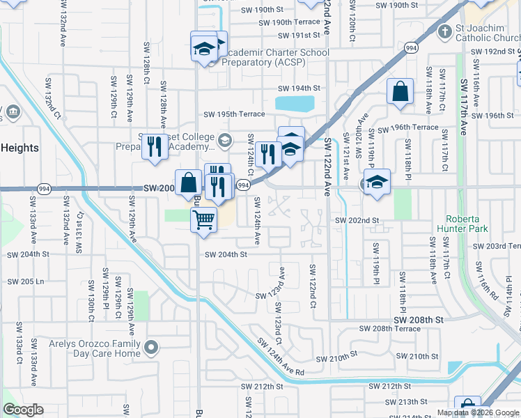 map of restaurants, bars, coffee shops, grocery stores, and more near 20152 Southwest 123rd Drive in Miami