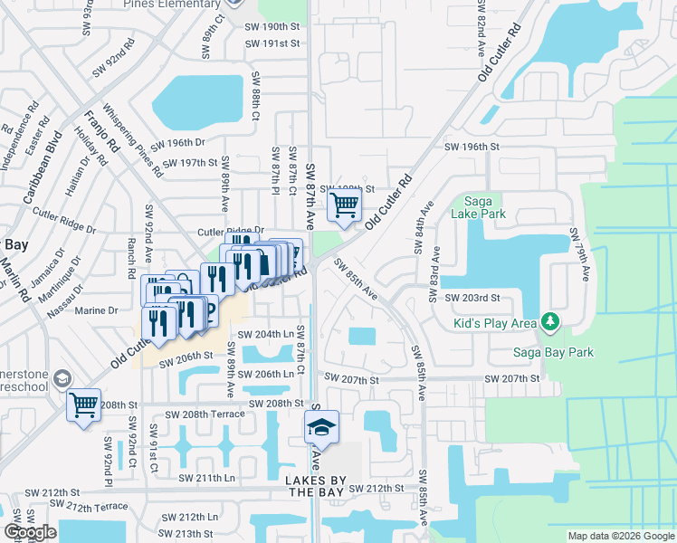 map of restaurants, bars, coffee shops, grocery stores, and more near in Cutler Bay