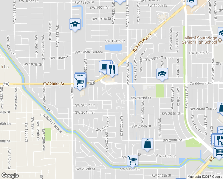 map of restaurants, bars, coffee shops, grocery stores, and more near 12264 Southwest 201st Terrace in Miami