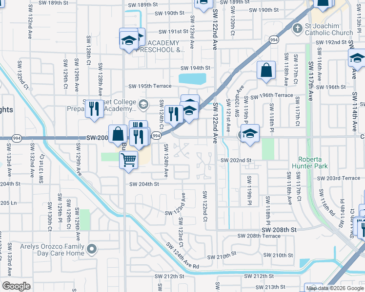 map of restaurants, bars, coffee shops, grocery stores, and more near 20007 Southwest 123rd Drive in Miami