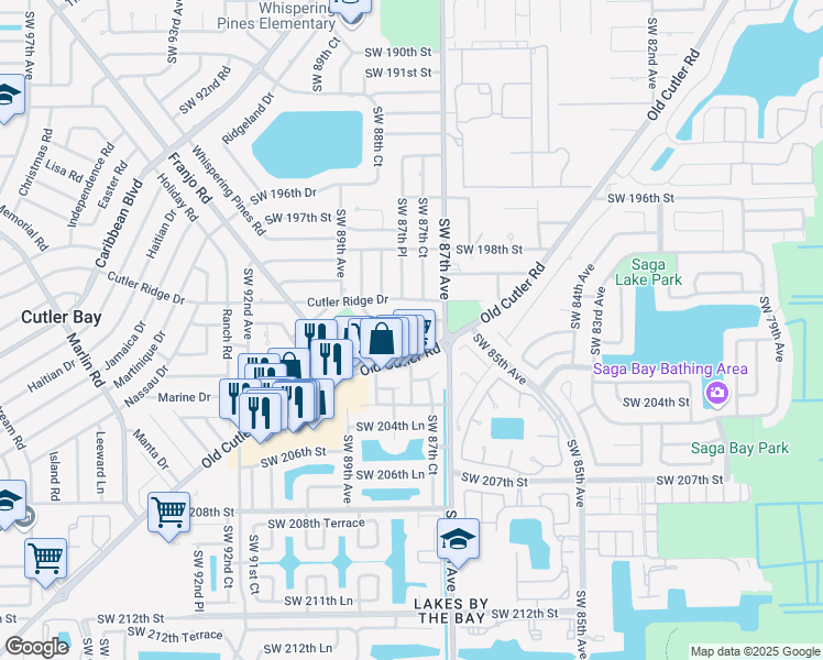 map of restaurants, bars, coffee shops, grocery stores, and more near 8721 Southwest 200th Terrace in Cutler Bay