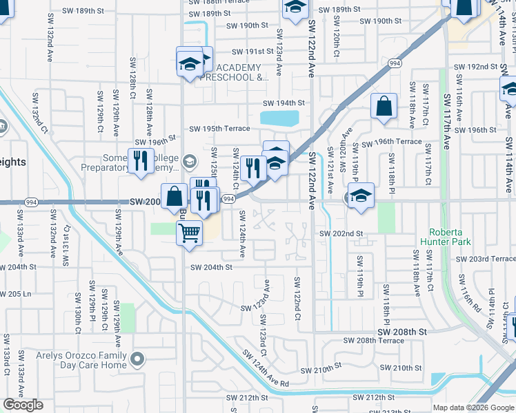 map of restaurants, bars, coffee shops, grocery stores, and more near 12398 Quail Roost Drive in Miami