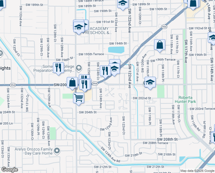 map of restaurants, bars, coffee shops, grocery stores, and more near 12398 Quail Roost Drive in Miami