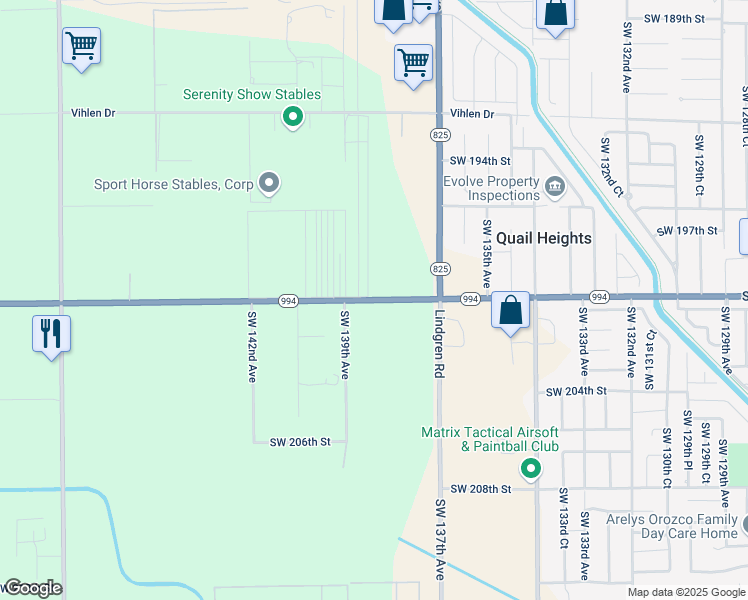 map of restaurants, bars, coffee shops, grocery stores, and more near Florida 994 in Miami