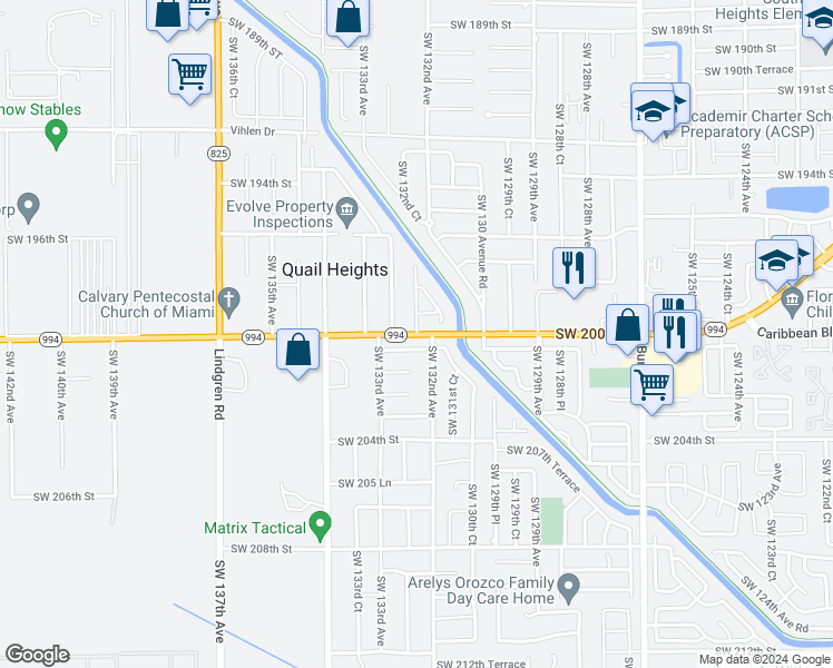 map of restaurants, bars, coffee shops, grocery stores, and more near 13246 Southwest 200th Street in Miami