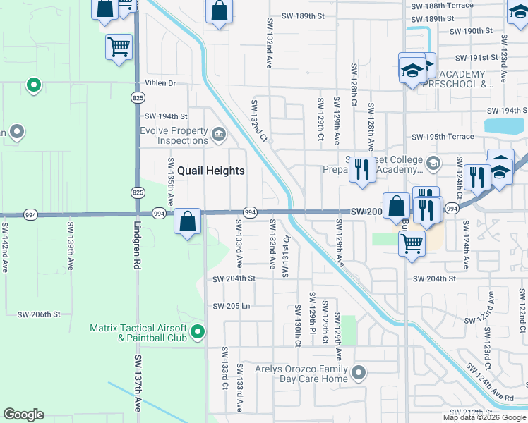 map of restaurants, bars, coffee shops, grocery stores, and more near 13244 Southwest 200th Street in Miami
