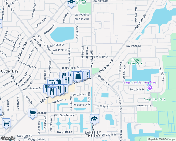 map of restaurants, bars, coffee shops, grocery stores, and more near 8721 Southwest 200th Terrace in Cutler Bay