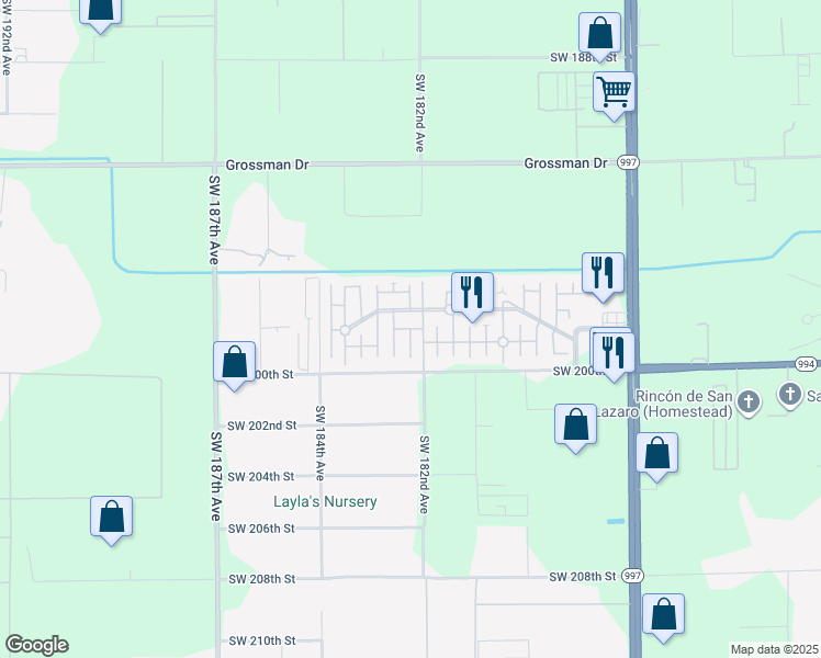 map of restaurants, bars, coffee shops, grocery stores, and more near Hall Avenue in Miami