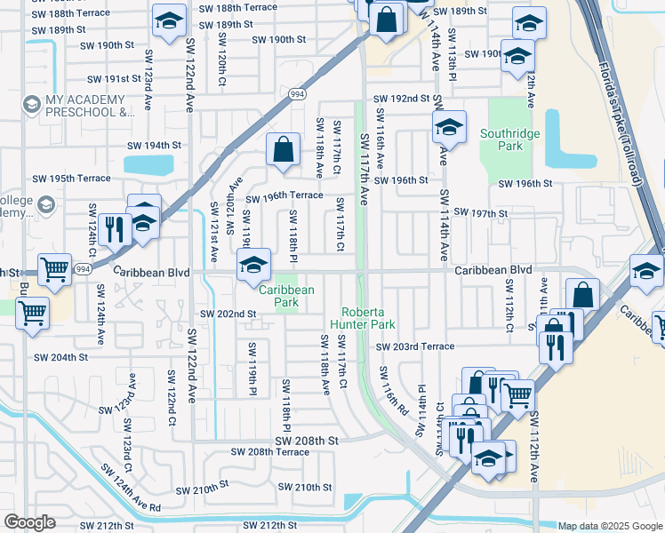 map of restaurants, bars, coffee shops, grocery stores, and more near 11751 Southwest 200th Street in Miami