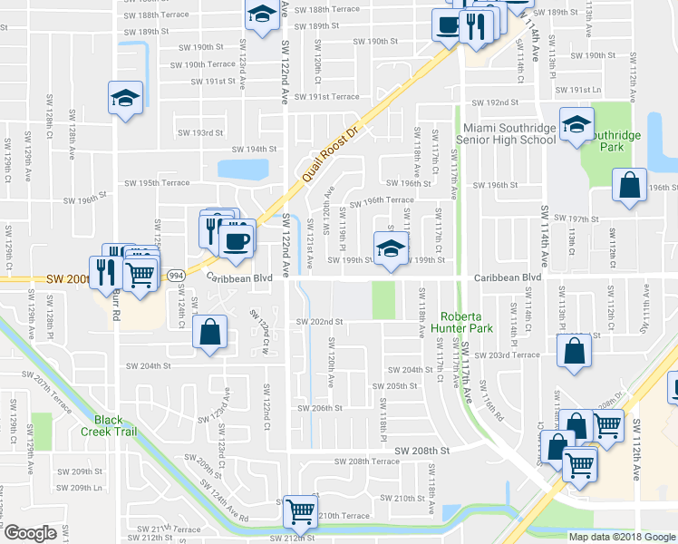 map of restaurants, bars, coffee shops, grocery stores, and more near 11971 Southwest 200th Street in Miami