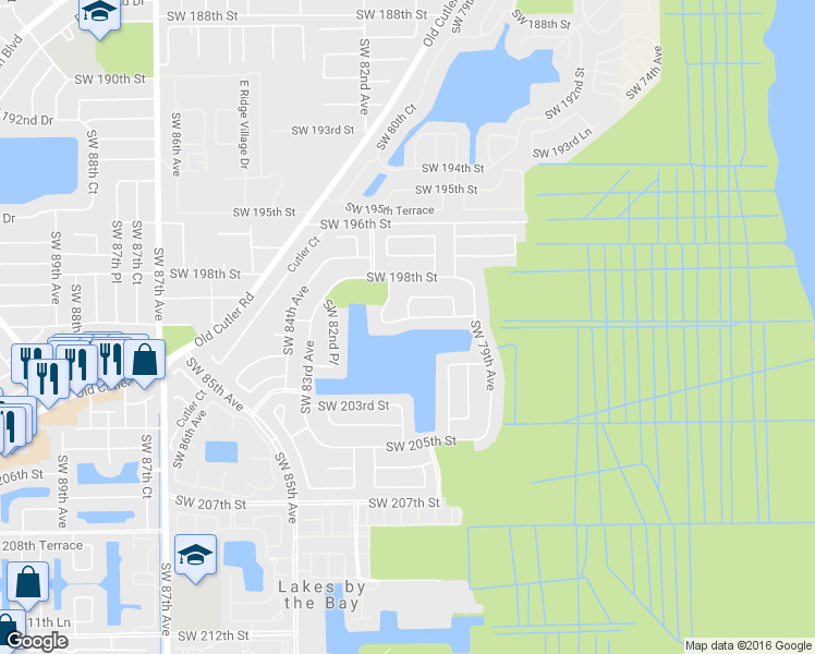 map of restaurants, bars, coffee shops, grocery stores, and more near 8034 Southwest 199th Terrace in Cutler Bay