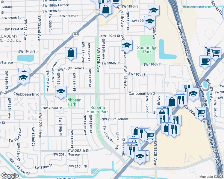 map of restaurants, bars, coffee shops, grocery stores, and more near 11521 Southwest 200th Street in Miami