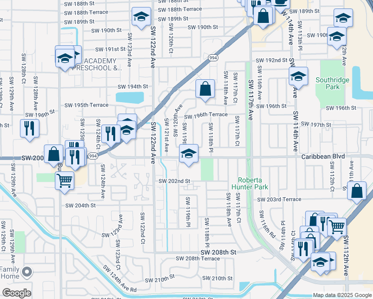 map of restaurants, bars, coffee shops, grocery stores, and more near 11971 Southwest 200th Street in Miami