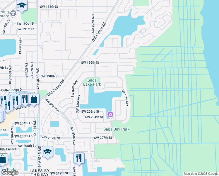 map of restaurants, bars, coffee shops, grocery stores, and more near 8034 Southwest 199th Terrace in Cutler Bay