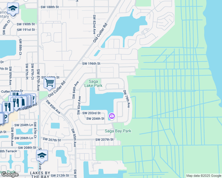 map of restaurants, bars, coffee shops, grocery stores, and more near 8034 Southwest 199th Terrace in Cutler Bay