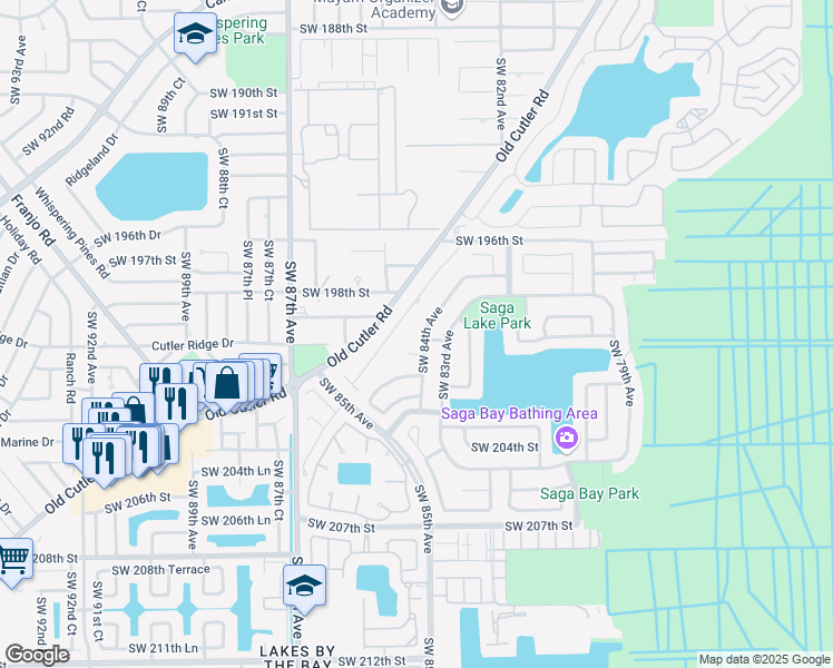 map of restaurants, bars, coffee shops, grocery stores, and more near 19940 Southwest 84th Avenue in Miami