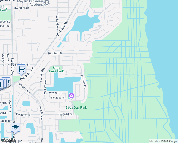 map of restaurants, bars, coffee shops, grocery stores, and more near 19861 Southwest 78th Court in Cutler Bay