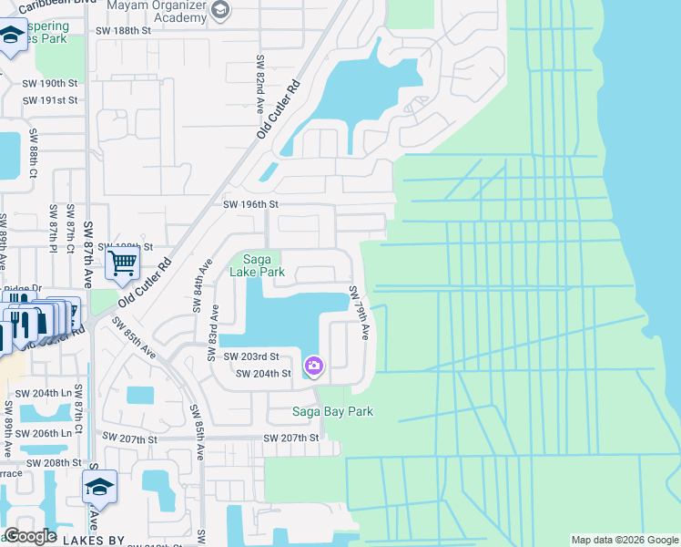 map of restaurants, bars, coffee shops, grocery stores, and more near 7945 Southwest 198th Terrace in Cutler Bay