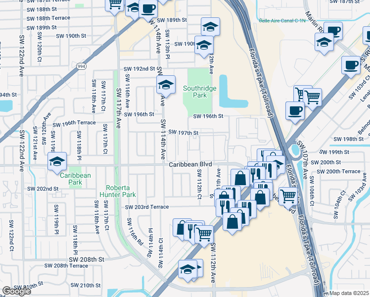 map of restaurants, bars, coffee shops, grocery stores, and more near 11311 Southwest 200th Street in Miami