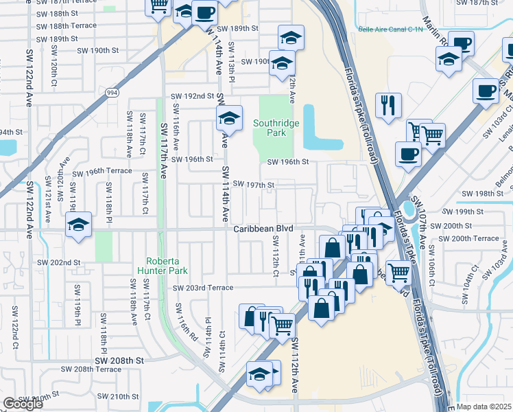 map of restaurants, bars, coffee shops, grocery stores, and more near 11311 Southwest 200th Street in Miami
