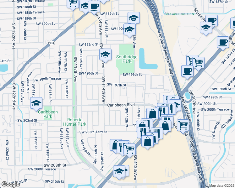 map of restaurants, bars, coffee shops, grocery stores, and more near 11309 Southwest 200th Street in Miami