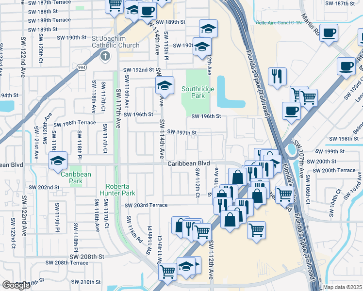 map of restaurants, bars, coffee shops, grocery stores, and more near 11311 Southwest 200th Street in Miami