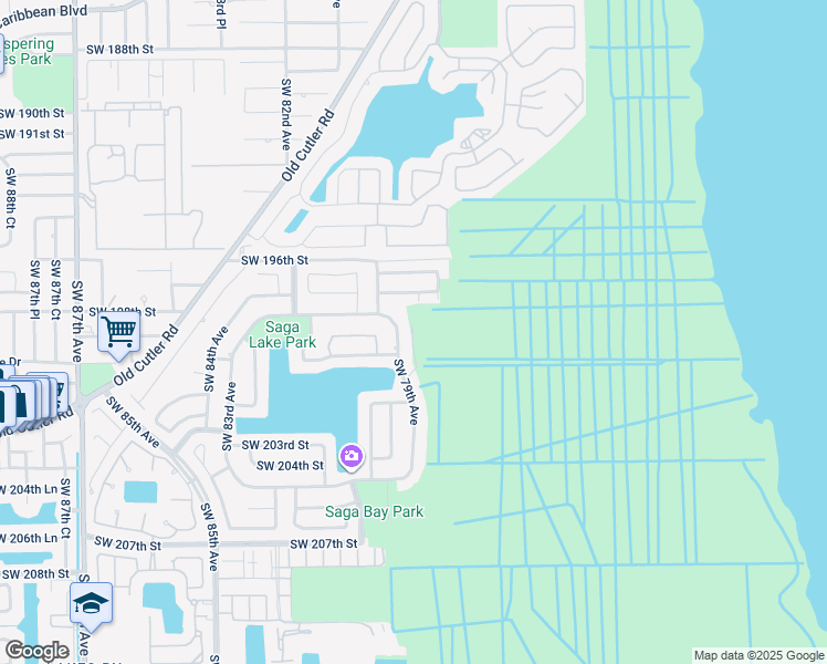 map of restaurants, bars, coffee shops, grocery stores, and more near 19850 Southwest 78th Place in Cutler Bay