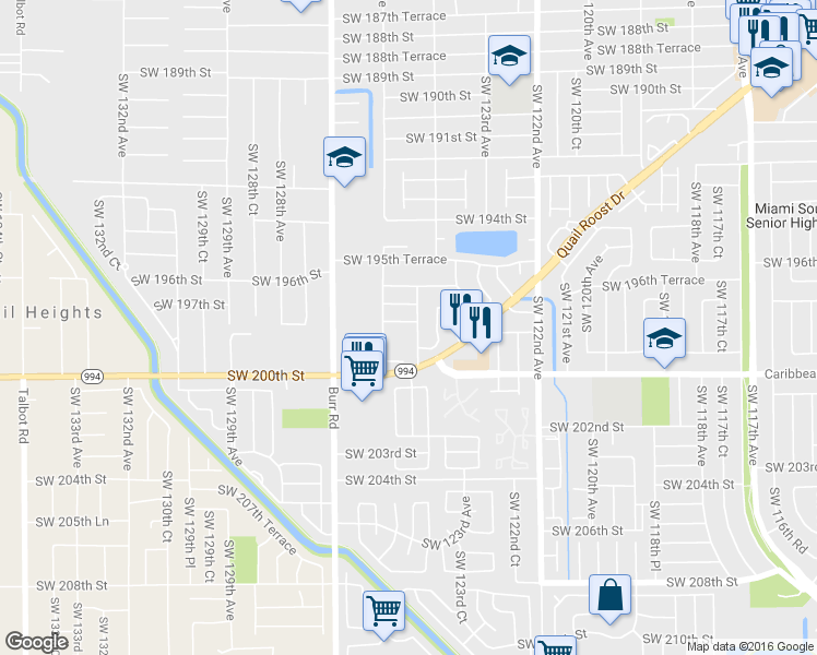 map of restaurants, bars, coffee shops, grocery stores, and more near 12446 SW 198th St in Miami