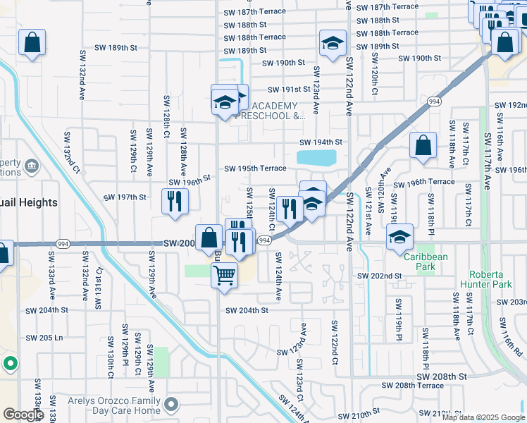 map of restaurants, bars, coffee shops, grocery stores, and more near 12446 Southwest 198th Street in Miami
