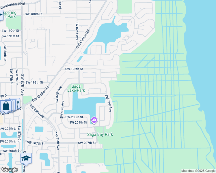 map of restaurants, bars, coffee shops, grocery stores, and more near 19850 Southwest 78th Place in Cutler Bay