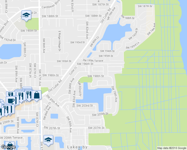 map of restaurants, bars, coffee shops, grocery stores, and more near 8021 Southwest 197th Terrace in Cutler Bay