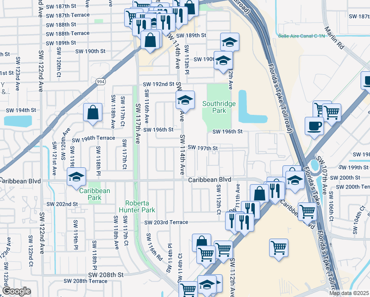 map of restaurants, bars, coffee shops, grocery stores, and more near in South Miami Heights
