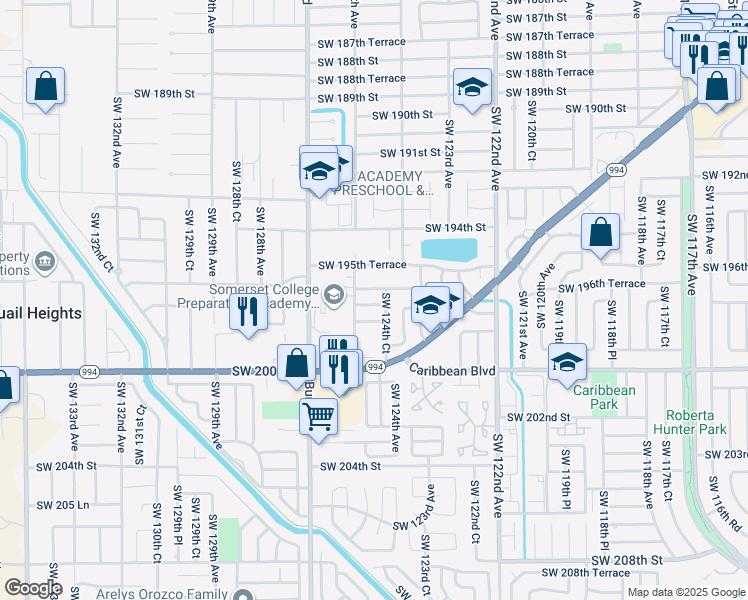 map of restaurants, bars, coffee shops, grocery stores, and more near 12432 Southwest 196th Terrace in Miami
