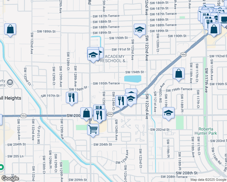 map of restaurants, bars, coffee shops, grocery stores, and more near 12432 Southwest 196th Terrace in Miami